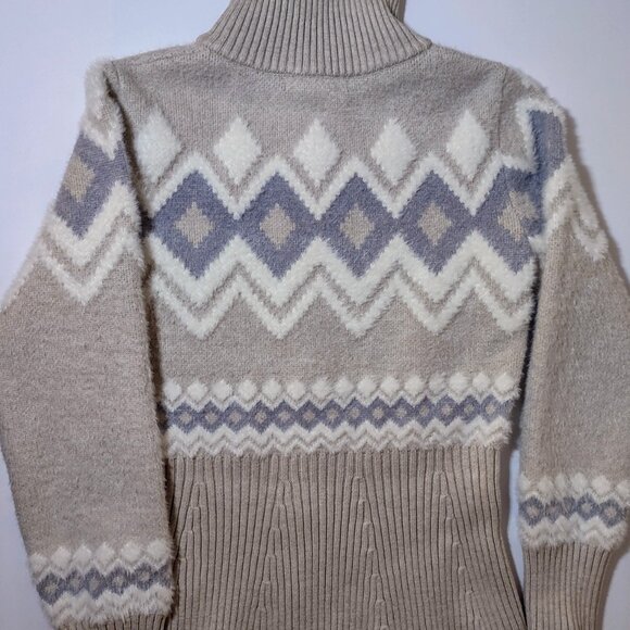 Tahari Women's Beige-White-Gray Patterned Zippered Sweater (Size Small) - Picture 8 of 10